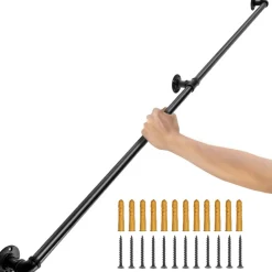 VEVOR Pipe Stair Handrail, 6FT Staircase Handrail, 440LBS Load Capacity Carbon Steel Pipe Handrail, Industrial Pipe Handrail with Wall Mount Support, Round Corner Wall Handrailings for Indoor, Outdoor