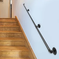 VEVOR Pipe Stair Handrail, 10FT Staircase Handrail, 440LBS Load Capacity Carbon Steel Pipe Handrail, Industrial Pipe Handrail with Wall Mount Support, Round Corner Wall Handrailing for Indoor, Outdoor