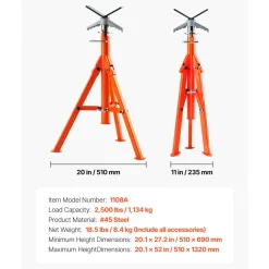 VEVOR Pipe Stand, 2500LBS Heavy Duty Pipe Stands, 27.2"-52" Height Adjustable V Head Pipe Stand, 45# Steel Folding Stand for 1/2-12 inches Pipes