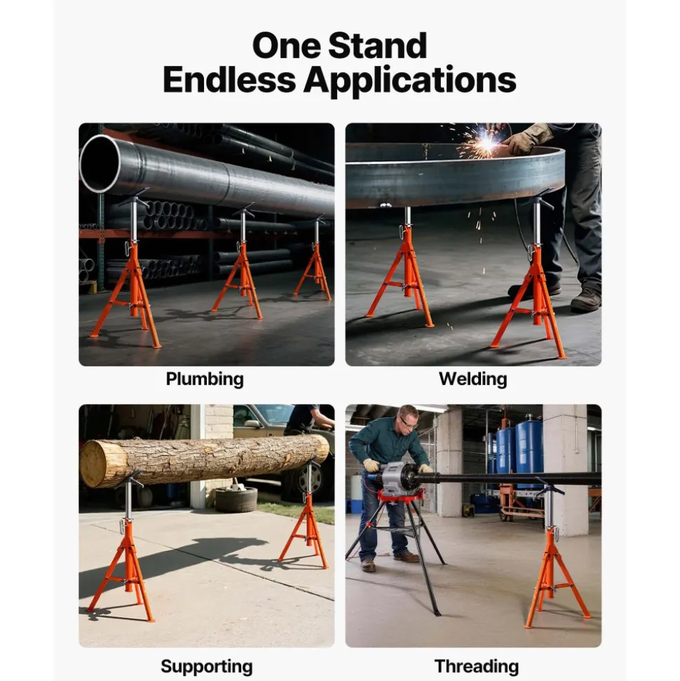 VEVOR Pipe Stand, 2500LBS Heavy Duty Pipe Stands, 27.2"-52" Height Adjustable V Head Pipe Stand, 45# Steel Folding Stand for 1/2-12 inches Pipes