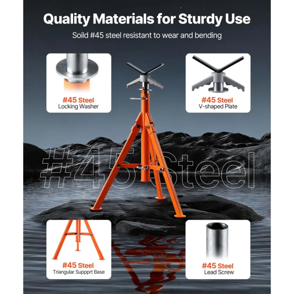 VEVOR Pipe Stand, 2500LBS Heavy Duty Pipe Stands, 27.2"-52" Height Adjustable V Head Pipe Stand, 45# Steel Folding Stand for 1/2-12 inches Pipes
