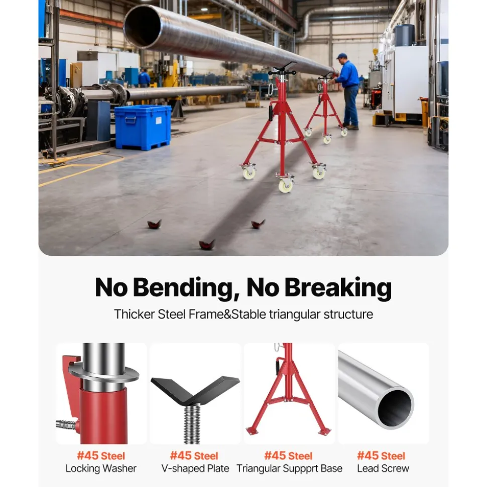 VEVOR Pipe Stand, V Head Pipe Stand Adjustable Height 28-52 Inch, 2500LBS Pipe Stands with Casters, Folding Portable Pipe Stands for 1/8 to 12 Inch Pipe Supporting