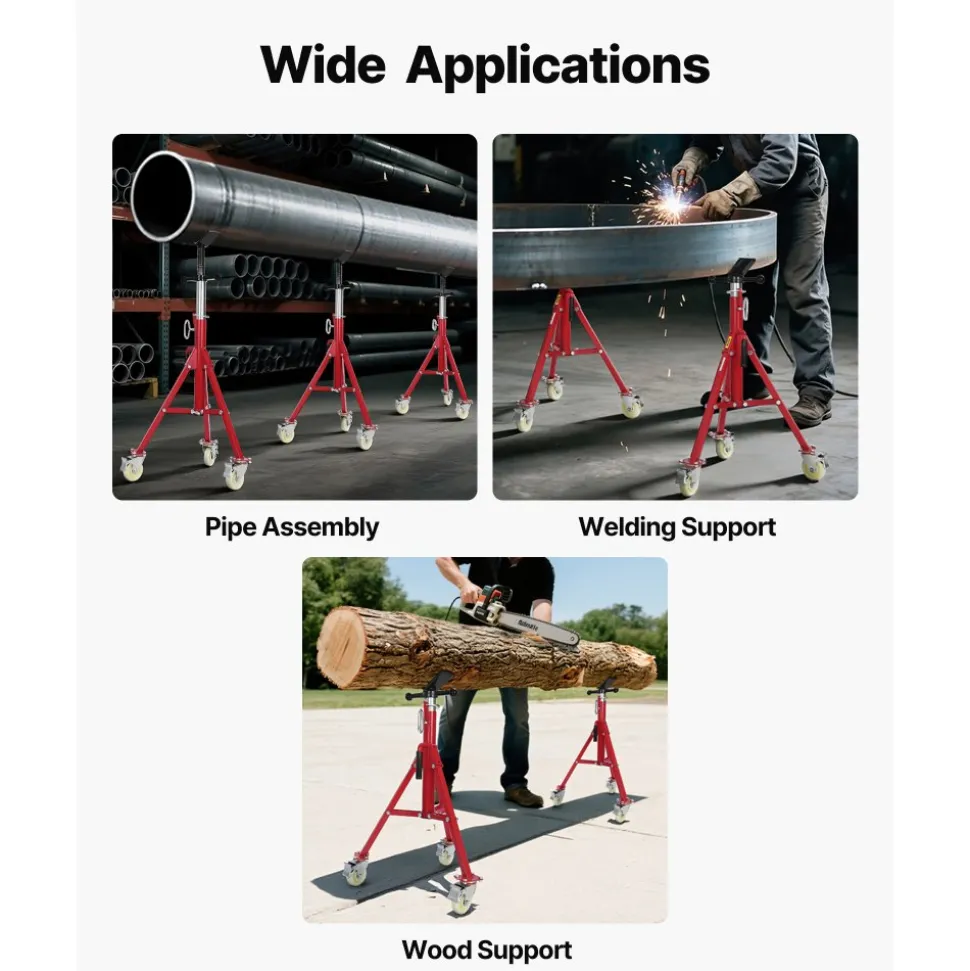 VEVOR Pipe Stand, V Head Pipe Stand Adjustable Height 28-52 Inch, 2500LBS Pipe Stands with Casters, Folding Portable Pipe Stands for 1/8 to 12 Inch Pipe Supporting