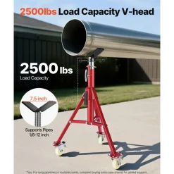 VEVOR Pipe Stand, V Head Pipe Stand Adjustable Height 20-37 Inch, 2500LBS Pipe Stands with Casters, Folding Portable Pipe Stands for 1/8 to 12 Inch Pipe Supporting