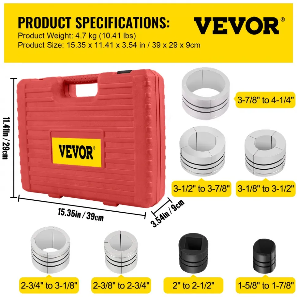 VEVOR Pipe Stretcher Kit, Exhaust Pipe Stretcher Kit 1-5/8" to 4-1/4", Exhaust Pipe Expander Kit for Tail Pipe Tube, Exhaust Pipe Expander Tool with Storing Case, 7 Pcs Pipe Expander, Exhaust Stretc