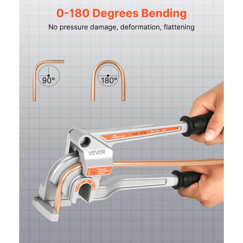 VEVOR Pipe Tube Bender, 1/4", 3/8", 1/2" (12.7mm) OD, 3 in 1 Manual Level Tube Bender, 180° Copper Aluminum Pipes Bending Tool for Automotive Repair, HVAC Air Conditioning