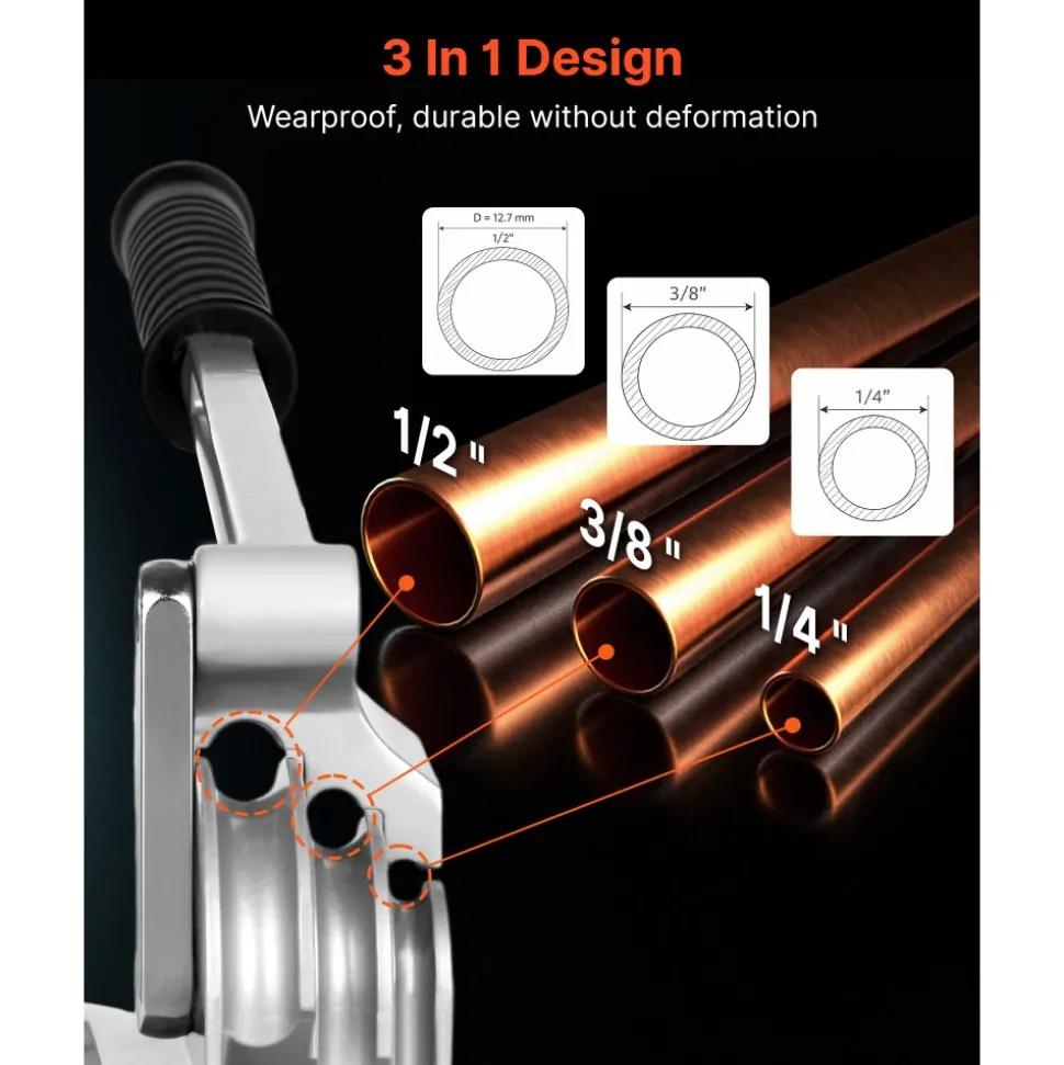 VEVOR Pipe Tube Bender, 1/4", 3/8", 1/2" (12.7mm) OD, 3 in 1 Manual Level Tube Bender, 180° Copper Aluminum Pipes Bending Tool for Automotive Repair, HVAC Air Conditioning