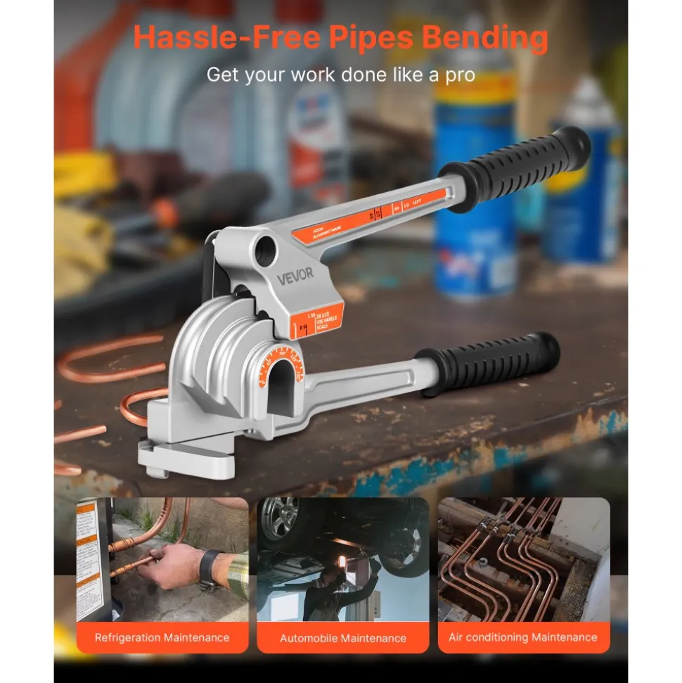 VEVOR Pipe Tube Bender, 1/4", 3/8", 1/2" (12.7mm) OD, 3 in 1 Manual Level Tube Bender, 180° Copper Aluminum Pipes Bending Tool for Automotive Repair, HVAC Air Conditioning