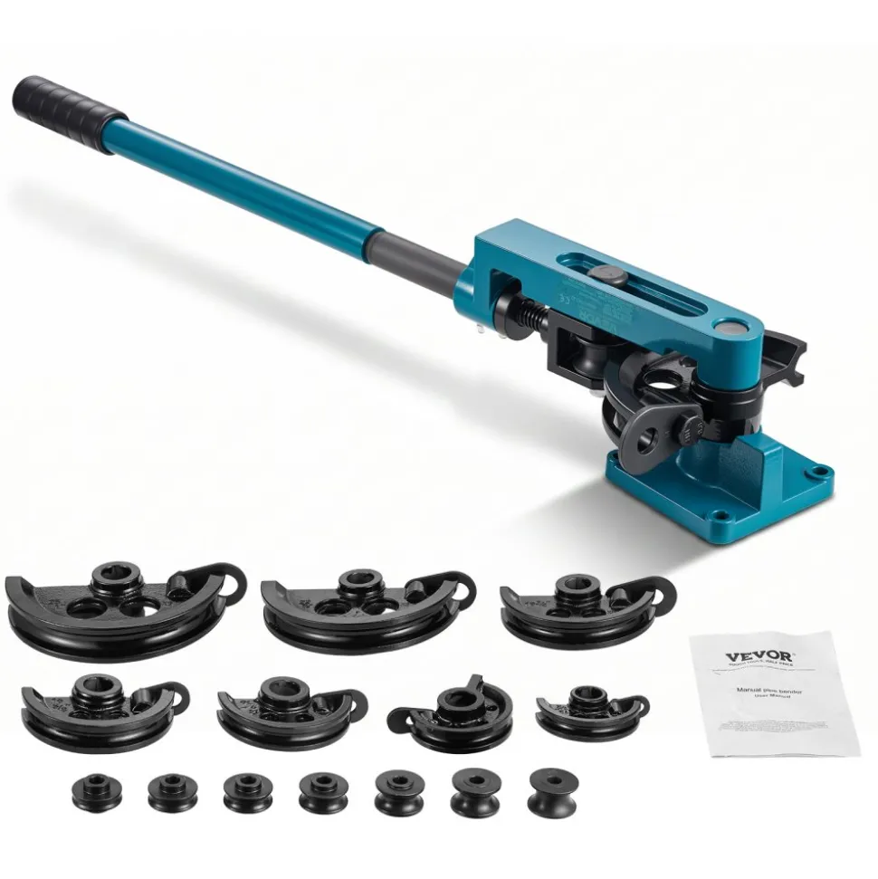 VEVOR Pipe Tube Bender, 3/8" to 1" Manual Pipe Tube Bender, with 7 Dies, Heavy Duty Tube Bender Tubing of Steel Metal Copper, for Repair Shops, Blue
