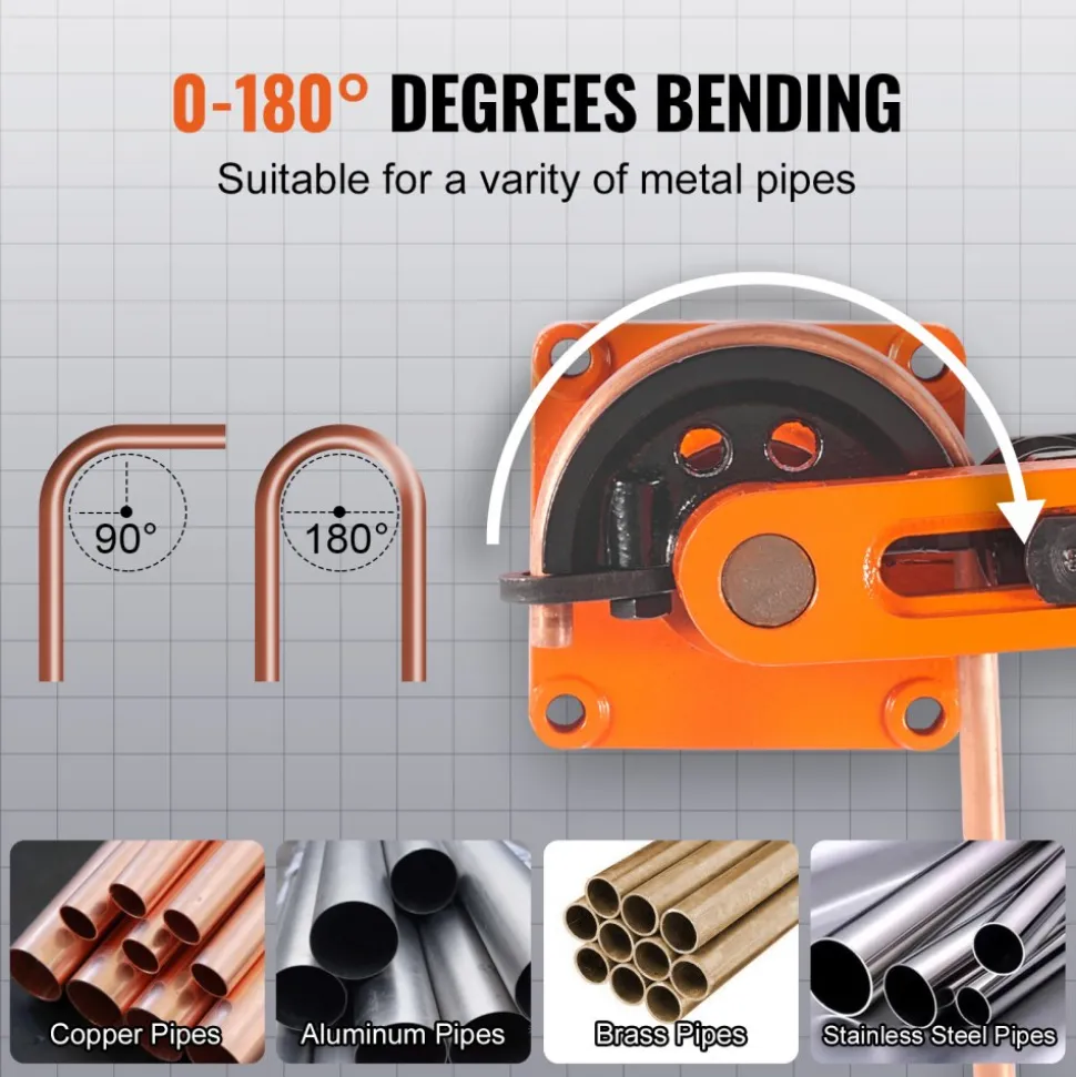 VEVOR Pipe Tube Bender, 3/8" to 1" OD Manual Pipe Tube Bender with 7 Bending Dies, 180° Copper Aluminum Pipes Bending Tools for HVAC Air Conditioning Refrigerator Auto Repair
