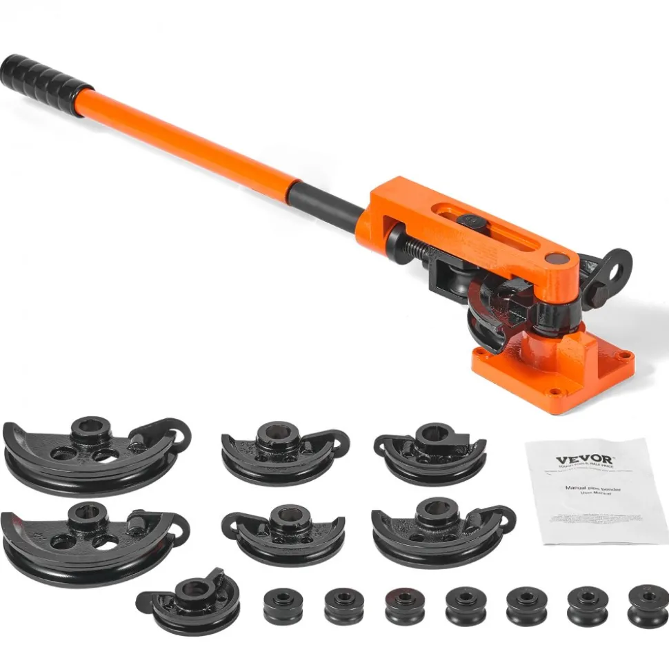 VEVOR Pipe Tube Bender, 3/8" to 1" OD Manual Pipe Tube Bender with 7 Bending Dies, 180° Copper Aluminum Pipes Bending Tools for HVAC Air Conditioning Refrigerator Auto Repair