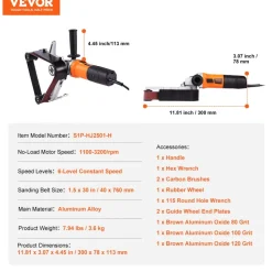VEVOR Pipe Tube Polisher Sander, 1000W Pipe Belt Sander with 6 Variable Speeds 1100-3200rpm, Professional Belt Sander Grinding Machine with 3PCS Sanding Belts for Burnishing Finishing Rust Removal