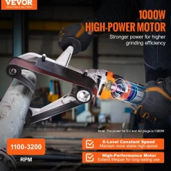 VEVOR Pipe Tube Polisher Sander, 1000W Pipe Belt Sander with 6 Variable Speeds 1100-3200rpm, Professional Belt Sander Grinding Machine with 3PCS Sanding Belts for Burnishing Finishing Rust Removal