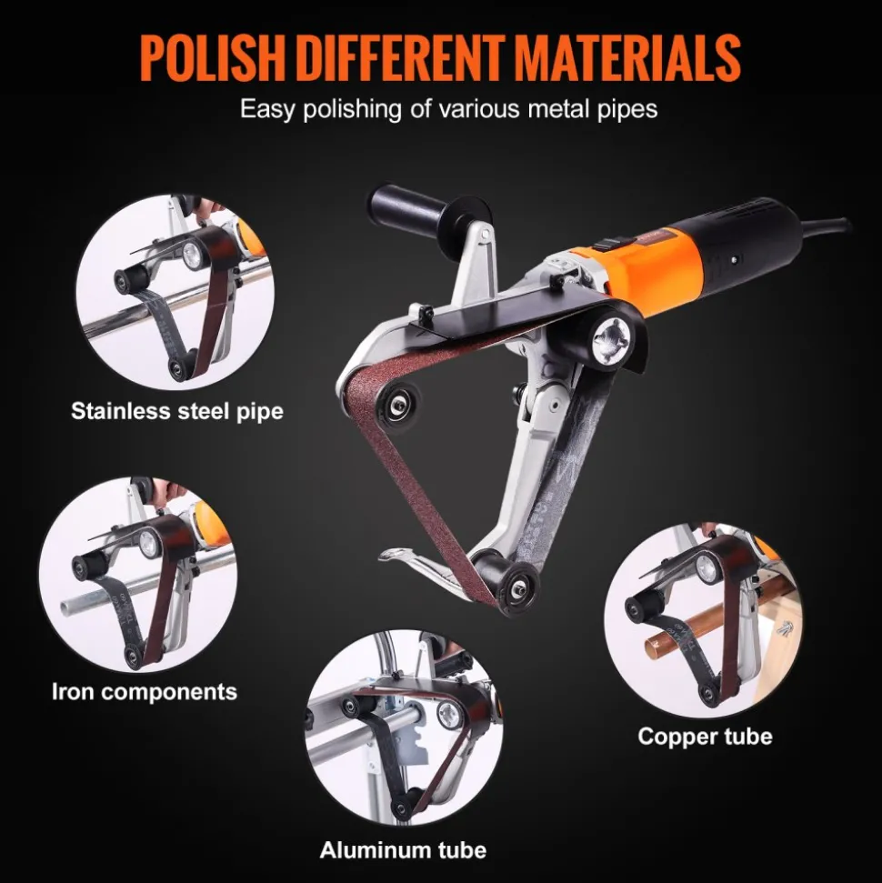 VEVOR Pipe Tube Polisher Sander, 1000W Pipe Belt Sander with 6 Variable Speeds 1100-3200rpm, Professional Belt Sander Grinding Machine with 3PCS Sanding Belts for Burnishing Finishing Rust Removal