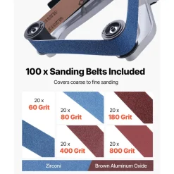 VEVOR Pipe Tube Polisher Sander, 1000W Pipe Belt Sander with 6 Variable Speeds 1100-3200rpm, Professional Belt Sander Grinding Machine with 100PCS Sanding Belts for Burnishing Finishing Rust Removal