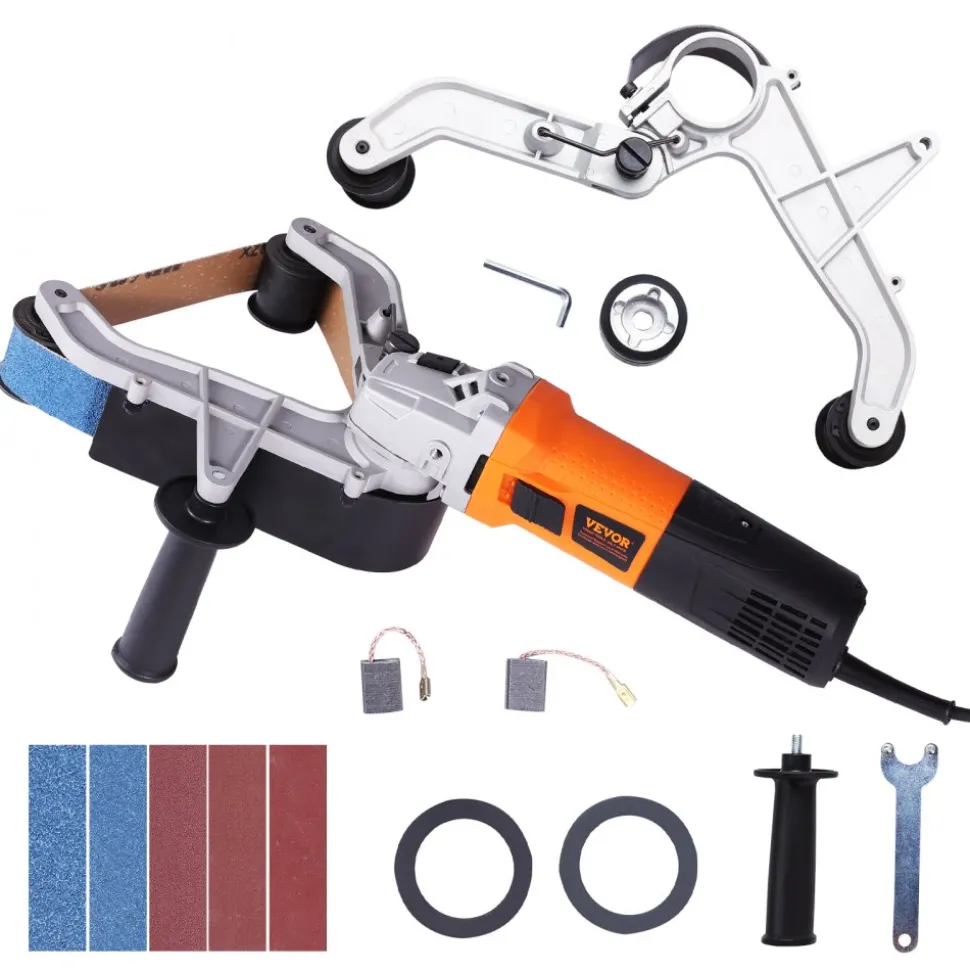 VEVOR Pipe Tube Polisher Sander, 1000W Pipe Belt Sander with 6 Variable Speeds 1100-3200rpm, Professional Belt Sander Grinding Machine with 50PCS Sanding Belts for Burnishing Finishing Rust Removal