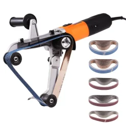 VEVOR Pipe Tube Polisher Sander, 1000W Pipe Belt Sander with 6 Variable Speeds 1100-3200rpm, Professional Belt Sander Grinding Machine with 50PCS Sanding Belts for Burnishing Finishing Rust Removal
