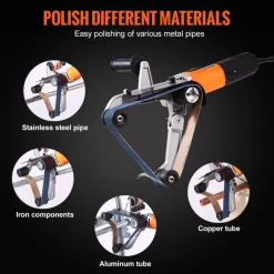 VEVOR Pipe Tube Polisher Sander, 1000W Pipe Belt Sander with 6 Variable Speeds 1100-3200rpm, Professional Belt Sander Grinding Machine with 50PCS Sanding Belts for Burnishing Finishing Rust Removal