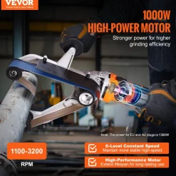 VEVOR Pipe Tube Polisher Sander, 1000W Pipe Belt Sander with 6 Variable Speeds 1100-3200rpm, Professional Belt Sander Grinding Machine with 50PCS Sanding Belts for Burnishing Finishing Rust Removal