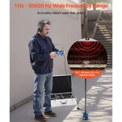 VEVOR Pipe Water Leak Detector with 4 Sensors, 1Hz-10000Hz, 7" Touchscreen Underground Plumbing Leakage Detection Locator with 3 Listening Rods, Headphones, 8GB Card & Carry Case for Indoors Outdoors