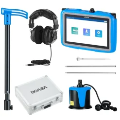 VEVOR Pipe Water Leak Detector for Outdoors, 1Hz-10000Hz, 7" Touchscreen Water Leakage Detection Locator for 16.4FT (5m) Underground Plumbing - with Medium Sensor, 3 Listening Rods, Headphone & Case