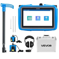 VEVOR Pipe Water Leak Detector for Outdoors, 1Hz-10000Hz, 7" Touchscreen Leakage Detection Locator for 16.4FT (5m) Underground Plumbing - with Medium & Large Sensor, 3 Listening Rods, Headphone & Case