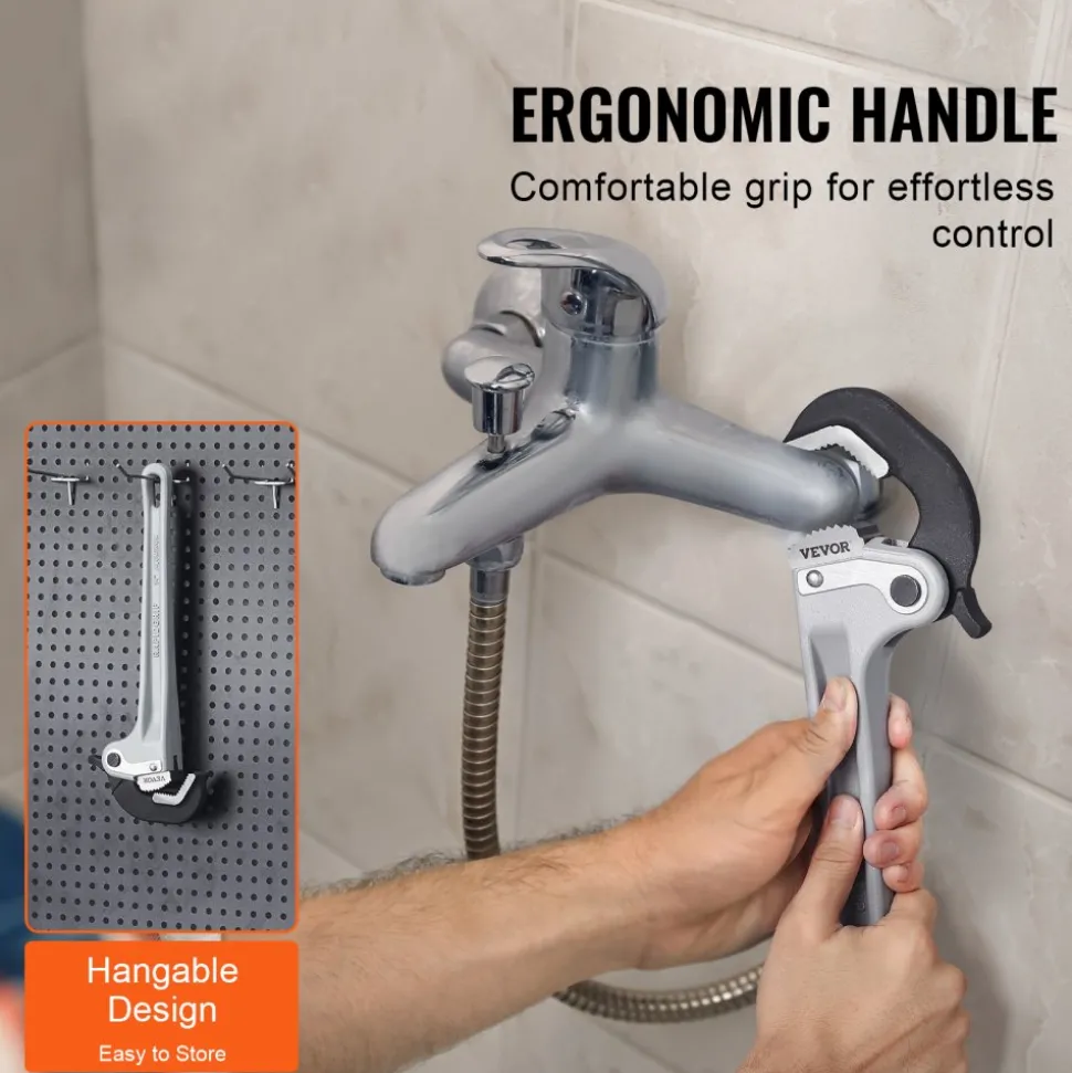 VEVOR Pipe Wrench, 14" Aluminum Straight Pipe Wrench, Automatic Jaw Adjustment, Adjustable Plumbing Wrench, Easy to Carry, Ergonomic Handle, Hangable Design, for Water Pipes, Automotive Repairs