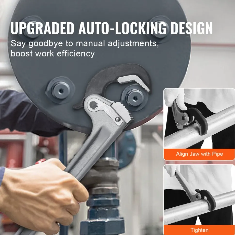 VEVOR Pipe Wrench, 14" Aluminum Straight Pipe Wrench, Automatic Jaw Adjustment, Adjustable Plumbing Wrench, Easy to Carry, Ergonomic Handle, Hangable Design, for Water Pipes, Automotive Repairs