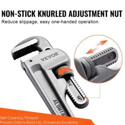 VEVOR Pipe Wrench, 18" Aluminum Straight Pipe Wrench, Adjustable Plumbing Wrench, with High Strength Jaw and Ergonomic Handle, Easy to Carry, Hangable Design, for Water Pipes, Automotive Repairs