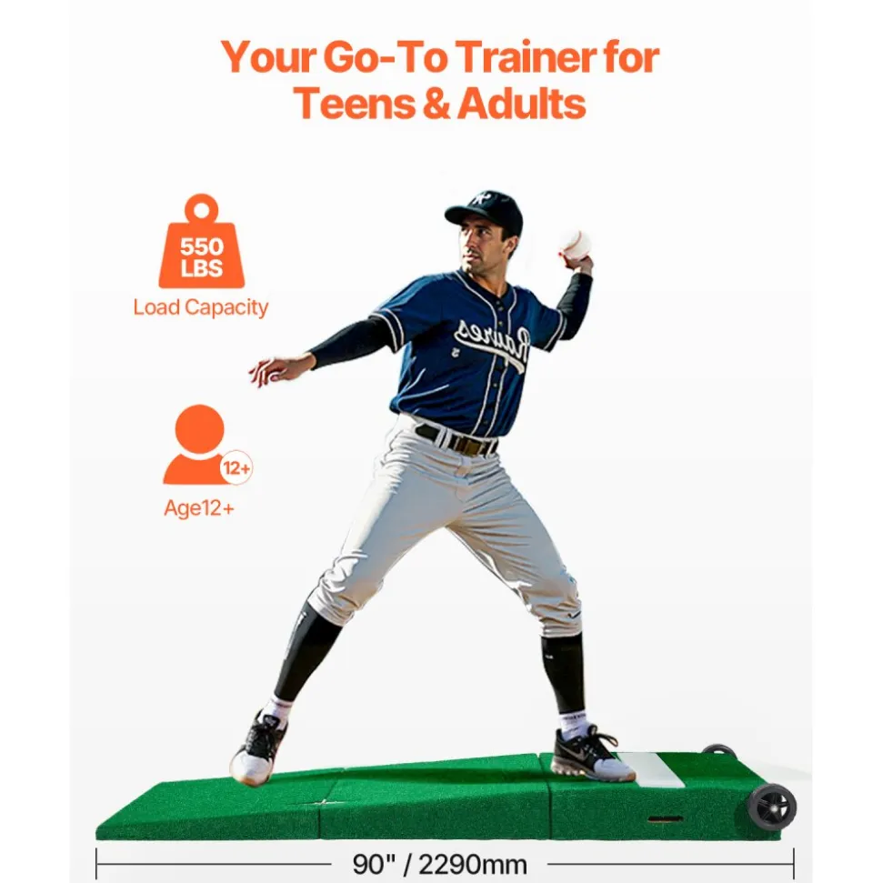 VEVOR Pitching Mound, Portable Baseball Pitcher's Mound, 90 in IIndoor Outdoor Pitching Practice and Training Equipment, Softball Pitching Aids with Antifade Turf, Pitching Rubber, Carry Handles
