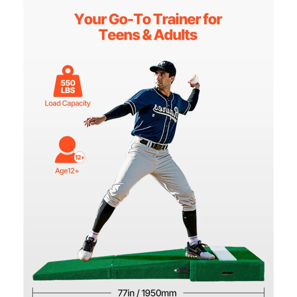 VEVOR Pitching Mound, Portable Baseball Pitcher's Mound, 77 in IIndoor Outdoor Pitching Practice and Training Equipment, Softball Pitching Aids with Antifade Turf, Pitching Rubber, Carry Handles