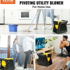 VEVOR Pivoting Utility Fan, 600 CFM High Velocity Floor Blower for Drying, Cooling, Ventilating, Exhausting, 300° Blowing Angle Air Mover, Portable Carpet Dryer Fan for Home, Work Shop
