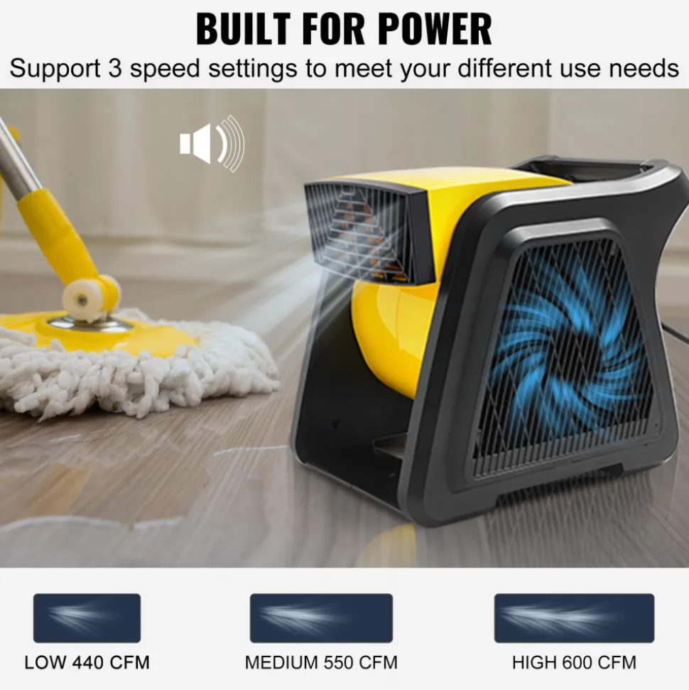 VEVOR Pivoting Utility Fan, 600 CFM High Velocity Floor Blower for Drying, Cooling, Ventilating, Exhausting, 300° Blowing Angle Air Mover, Portable Carpet Dryer Fan for Home, Work Shop