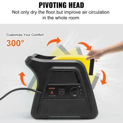 VEVOR Pivoting Utility Fan, 600 CFM High Velocity Floor Blower for Drying, Cooling, Ventilating, Exhausting, 300° Blowing Angle Air Mover, Portable Carpet Dryer Fan for Home, Work Shop