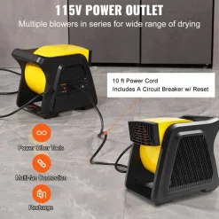 VEVOR Pivoting Utility Fan, 600 CFM High Velocity Floor Blower for Drying, Cooling, Ventilating, Exhausting, 300° Blowing Angle Air Mover, Portable Carpet Dryer Fan for Home, Work Shop