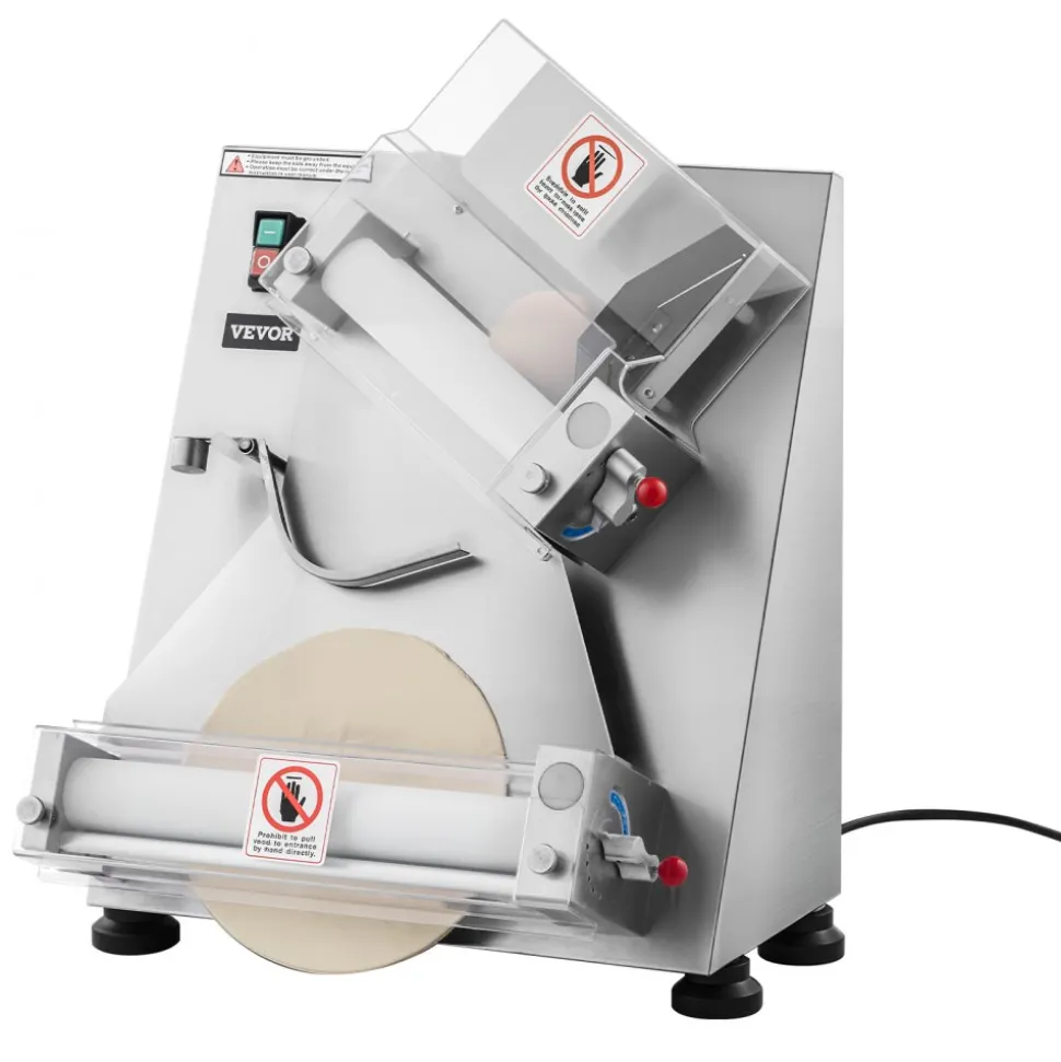 VEVOR Pizza Dough Roller Sheeter, 3-14 Inch Automatic Stainless Steel Pizza Press, Commercial Electric 370W Pasta Maker Machine, 260 pcs Per Hour, Adjustable Thickness, with Dough Press Lid