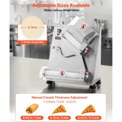 VEVOR Pizza Dough Roller Sheeter, 3-14 Inch Automatic Stainless Steel Pizza Press, Commercial Electric 370W Pasta Maker Machine, 260 pcs Per Hour, Adjustable Thickness, with Dough Press Lid