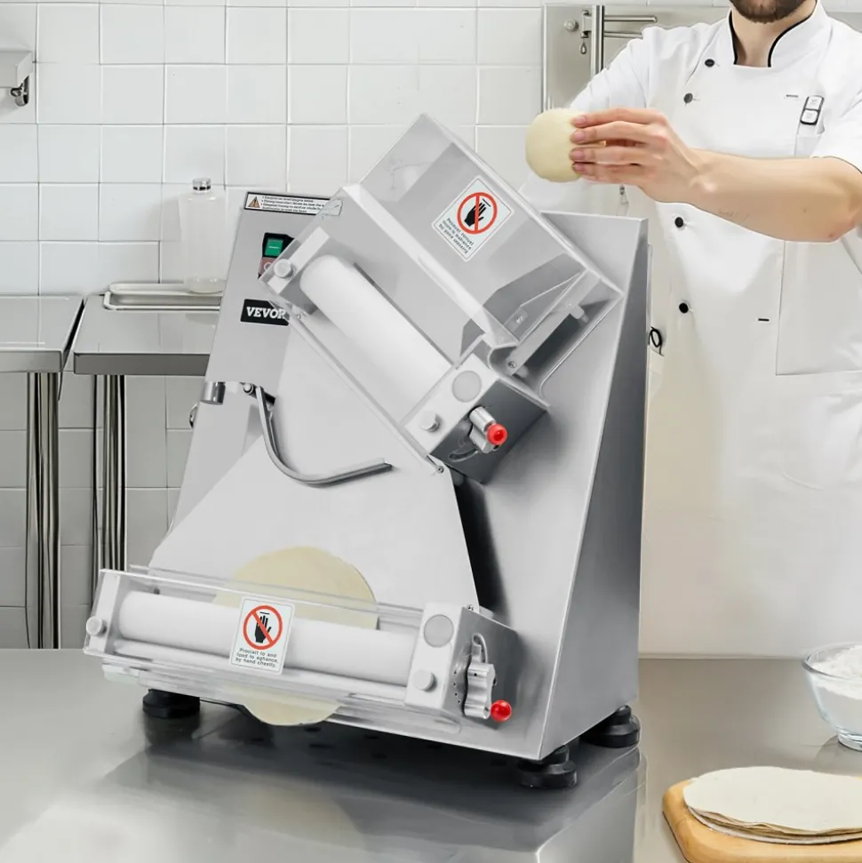 VEVOR Pizza Dough Roller Sheeter, 3-14 Inch Automatic Stainless Steel Pizza Press, Commercial Electric 370W Pasta Maker Machine, 260 pcs Per Hour, Adjustable Thickness, with Dough Press Lid