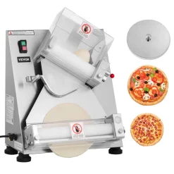 VEVOR Pizza Dough Roller Sheeter, 3-14 Inch Automatic Stainless Steel Pizza Press, Commercial Electric 370W Pasta Maker Machine, 260 pcs Per Hour, Adjustable Thickness, with Dough Press Lid