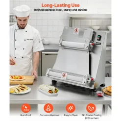 VEVOR Pizza Dough Roller Sheeter, 3-16 Inch Semi-automatic Stainless Steel Pizza Press, Commercial Electric 390W Pasta Maker Machine, 260 pcs Per Hour, Adjustable Thickness, with Dough Press Lid