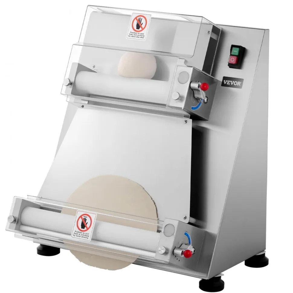 VEVOR Pizza Dough Roller Sheeter, 3-16 Inch Semi-automatic Stainless Steel Pizza Press, Commercial Electric 390W Pasta Maker Machine, 260 pcs Per Hour, Adjustable Thickness, with Dough Press Lid