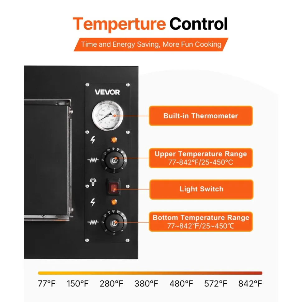VEVOR Pizza Oven Electric, 24" Commercial Countertop Pizza Oven, 842°F Max Temp, 4200W Indoor Pizza Maker with Thermometer, Dual Temp Control Knob, Even Heat Pizza Cooker for Restaurant and Home Use