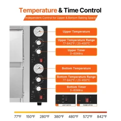 VEVOR Pizza Oven Electric, 18" Double-Deck Commercial Countertop Pizza Oven, 842°F Max Temp, Indoor Pizza Maker with Thermometer, Independent Upper & Lower Temp Control & Timer for Home Restaurant