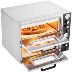 VEVOR Pizza Oven Electric, 18" Double-Deck Commercial Countertop Pizza Oven, 842°F Max Temp, Indoor Pizza Maker with Thermometer, Independent Upper & Lower Temp Control & Timer for Home Restaurant