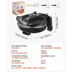 VEVOR Pizza Oven, 12 in Electric Pizza Maker, 1200W Electric Pizzas Cooker with Cordierite Stone, 5-Mode Temperature Control, Viewing Window for Precise Cooking, Heats up to 788 ˚F, for Home (Black)