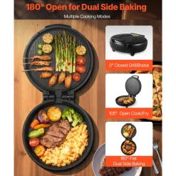 VEVOR Pizza Oven, 12 in Electric Pizza Maker, 1200W Electric Pizzas Cooker with Non-Stick Coating, 180° Open for Dual Side Baking, Heats up to 410 ˚F, Multi-Function Cooking, for Pizzas, Barbecue