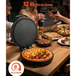 VEVOR Pizza Oven, 12 in Electric Pizza Maker, 1200W Electric Pizzas Cooker with Non-Stick Coating, 180° Open for Dual Side Baking, Heats up to 410 ˚F, Multi-Function Cooking, for Pizzas, Barbecue