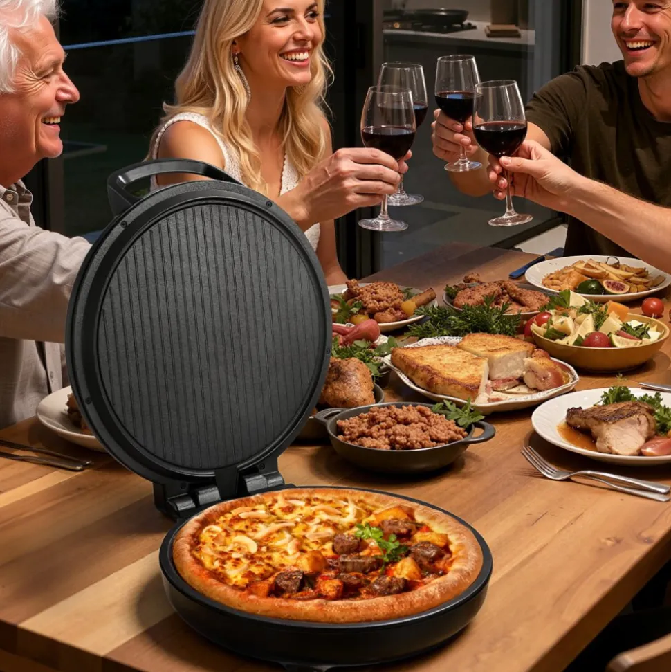 VEVOR Pizza Oven, 12 in Electric Pizza Maker, 1200W Electric Pizzas Cooker with Non-Stick Coating, 180° Open for Dual Side Baking, Heats up to 410 ˚F, Multi-Function Cooking, for Pizzas, Barbecue