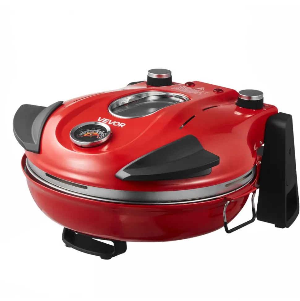 VEVOR Pizza Oven, 12 in Electric Pizza Maker, 1200W Electric Pizzas Cooker with Cordierite Stone, 5-Mode Temperature Control, Viewing Window for Precise Cooking, Heats up to 788 ˚F, for Home (Red)