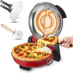 VEVOR Pizza Oven, 12 in Electric Pizza Maker, 1200W Electric Pizzas Cooker with Cordierite Stone, 5-Mode Temperature Control, Viewing Window for Precise Cooking, Heats up to 788 ˚F, for Home (Red)